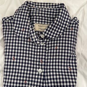 Maison Kitsuné Navy and White Gingham Long-sleeved Button-up Shirt-34